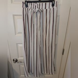SHEIN VCAY White Wide Leg Drawstring Pants with Black and Mauve Stripes Size L